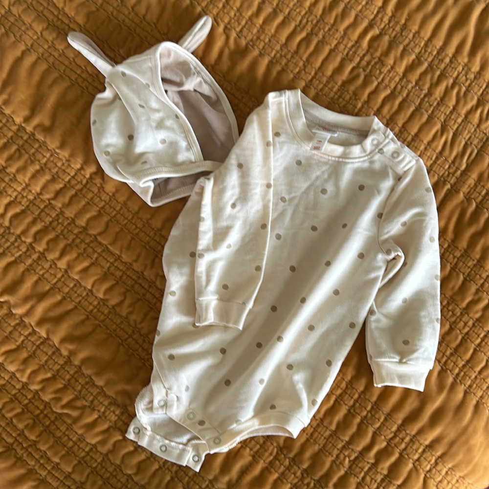 Cat & Jack Bunny Bonnet and Polka Dot Onesie